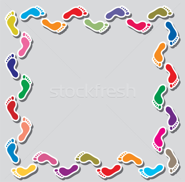 Renkli ayak izleri sınır dizayn çerçeve imzalamak Stok fotoğraf © freesoulproduction