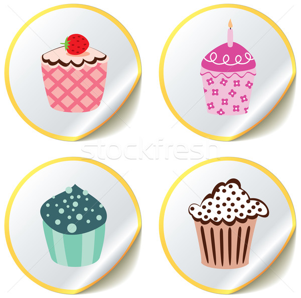 vector cupcakes on paper stickers Stock photo © freesoulproduction