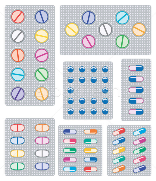 Vektor szett tabletták kapszulák ikonok gyógyszertár Stock fotó © freesoulproduction