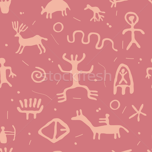 vector ancient cave petroglyphs seamless pattern Stock photo © freesoulproduction