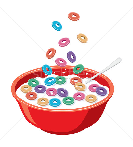 Stock photo: vector red bowl with cereals in milk