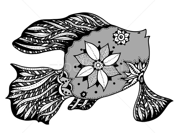 Hal virágmintás elemek kézzel rajzolt vektor feketefehér Stock fotó © frescomovie