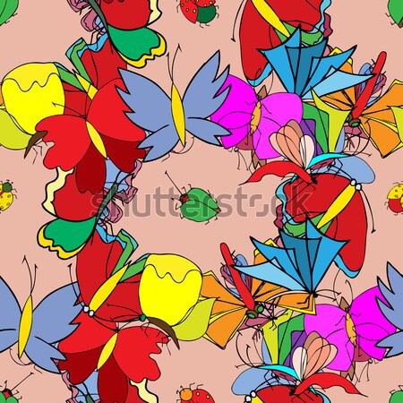 Rovarok pillangók végtelen minta illusztráció rajzolt firka Stock fotó © frescomovie