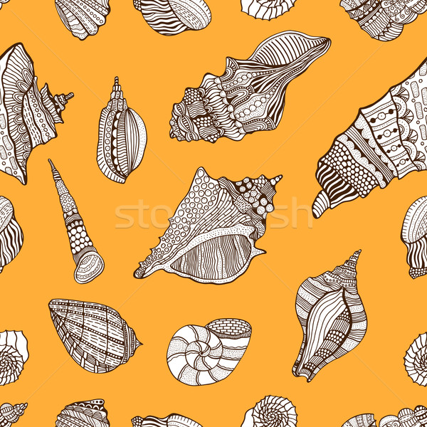 Stock foto: Muschel · stilisierten · Meer · Hand · gezeichnet · aquatischen