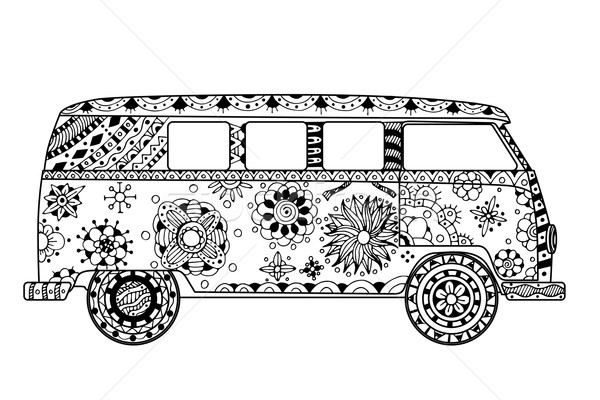Furgon stílus régi autó mini kézzel rajzolt kép Stock fotó © frescomovie