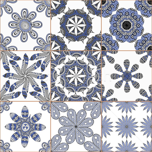 Gresie podea ornament colectie albastru Imagine de stoc © frescomovie