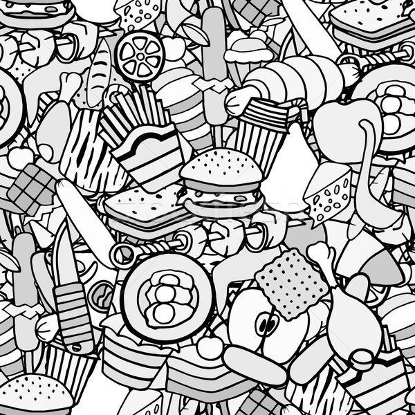 Essen Kritzeleien Fast-Food Süßigkeiten Karikatur Stock foto © frescomovie