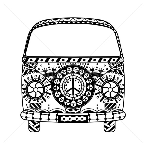 Furgon stílus régi autó mini kézzel rajzolt kép Stock fotó © frescomovie