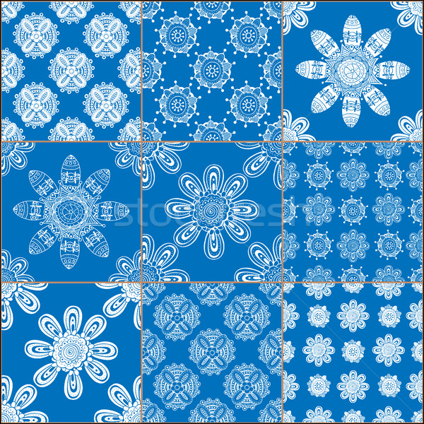 set of classical blue ceramic tiles Stock photo © frescomovie