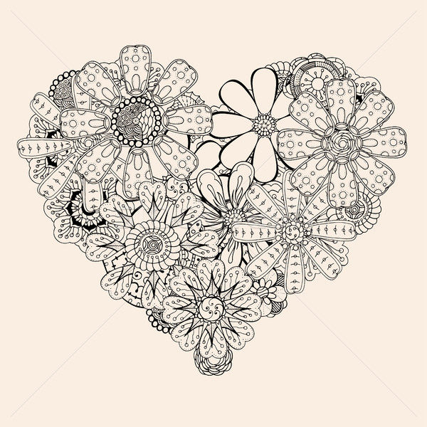 A forma di cuore pattern in bianco e nero cuore fiore doodle Foto d'archivio © frescomovie