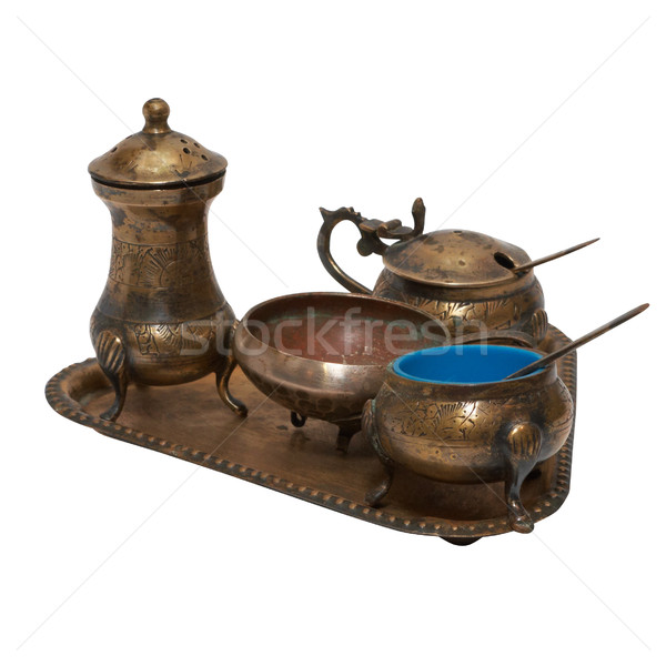 Szett öreg bronz evőeszköz izolált fehér Stock fotó © frescomovie
