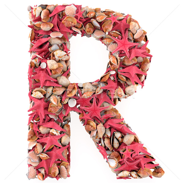 R letter from seashells and starfish. Isolated on white background. 3d render Stock photo © frescomovie