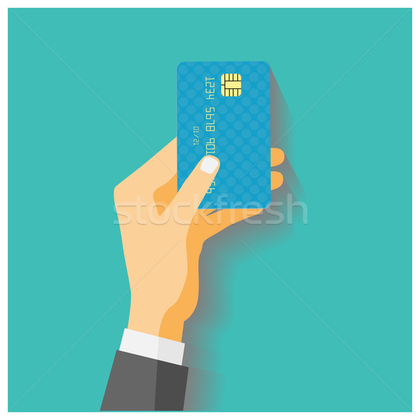 Flat design style illustration. Hand hold credit card to pay. Ve Stock photo © frescomovie