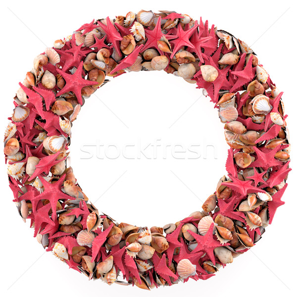 O letter from seashells and starfish. Isolated on white background. 3d render Stock photo © frescomovie