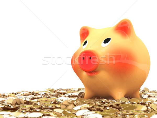 Pink piggy bank standing on a many of golden coins Stock photo © frescomovie