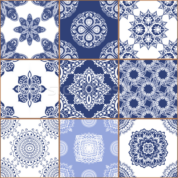 Tuiles étage ornement ensemble bleu Photo stock © frescomovie