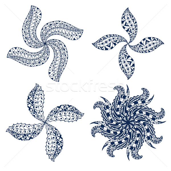 Ornament ingesteld geïsoleerd witte verf Blauw Stockfoto © frescomovie