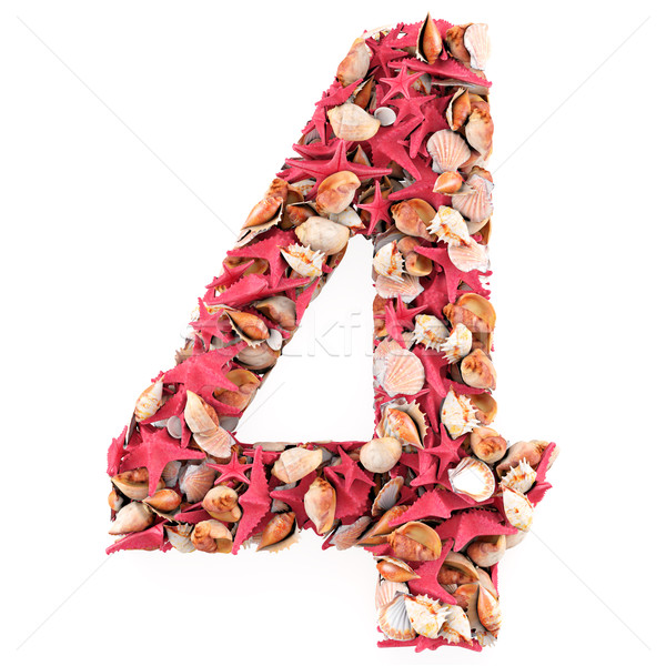 Stock photo: Number four made of seashells. Isolated on white. 3d render