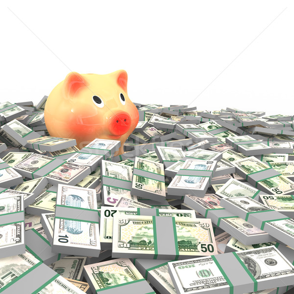 Pink piggy bank standing on a many dollars Stock photo © frescomovie