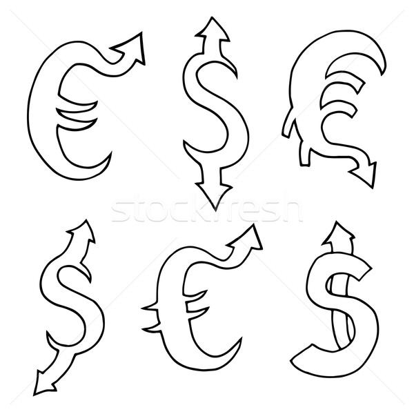 Dolar euro zestaw szkic podpisania Zdjęcia stock © frescomovie