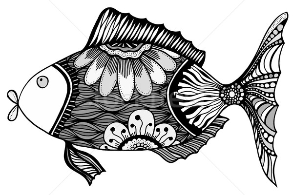 商业照片: 鱼· 分子 · 手工绘制 · 向量 · 黑白