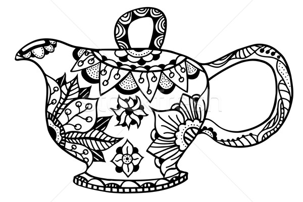 茶壺 孤立 向量 手工繪製 藝術 花卉 商業照片 © frescomovie