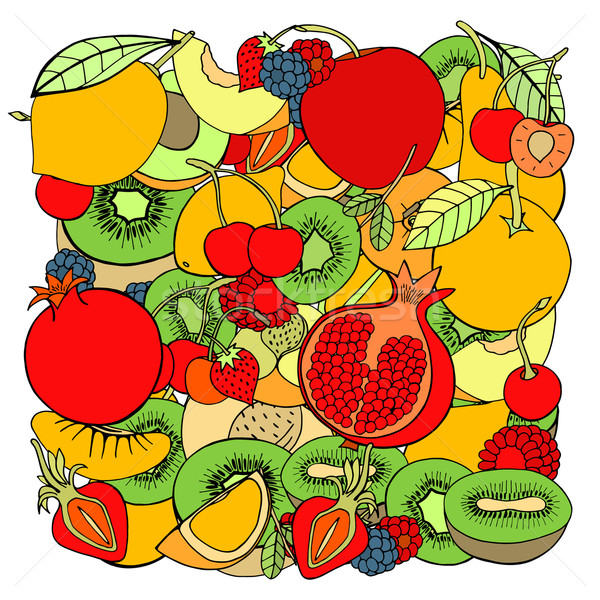ストックフォト: パターン · 果物 · セット · 甘い · 液果類 · リンゴ