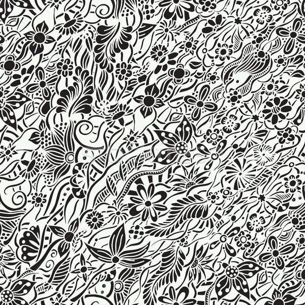 монохромный цветочный шаблон вектора бесшовный рисованной Сток-фото © frescomovie