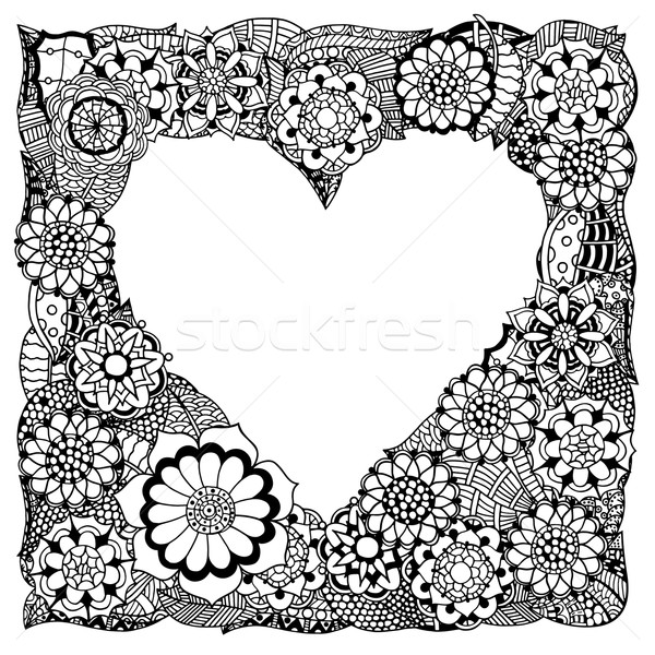 Hand gezeichnet Herz monochrome Rahmen abstrakten Blumen Stock foto © frescomovie