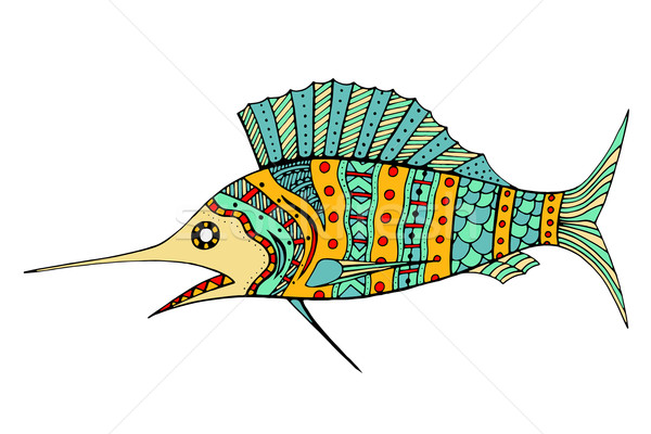 Stilisierten Fisch Hand gezeichnet Doodle isoliert weiß Stock foto © frescomovie