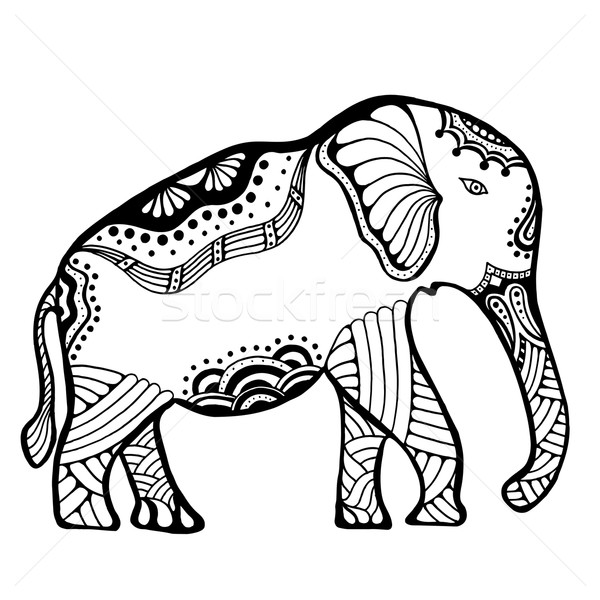 [[stock_photo]]: Dessinés · à · la · main · indian · éléphant · doodle · tribales · ornement