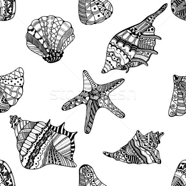 Stock foto: Muschel · stilisierten · Meer · Hand · gezeichnet · aquatischen