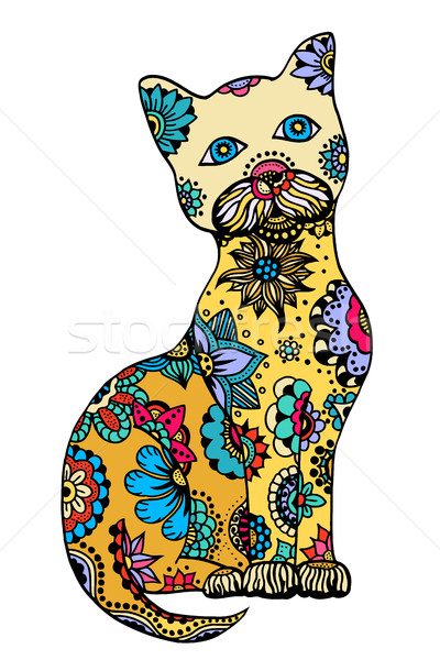 Cute Doodle Katze Vektor Hand gezeichnet Ornament Stock foto © frescomovie