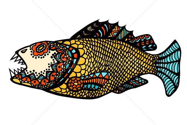 Gestileerde vis doodle geïsoleerd witte Stockfoto © frescomovie