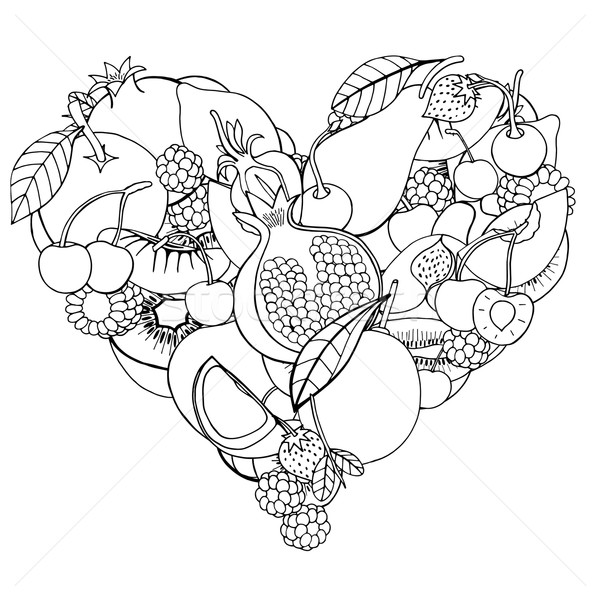 Zdjęcia stock: Serca · zdrowych · owoców · Berry · monochromatyczny · eco