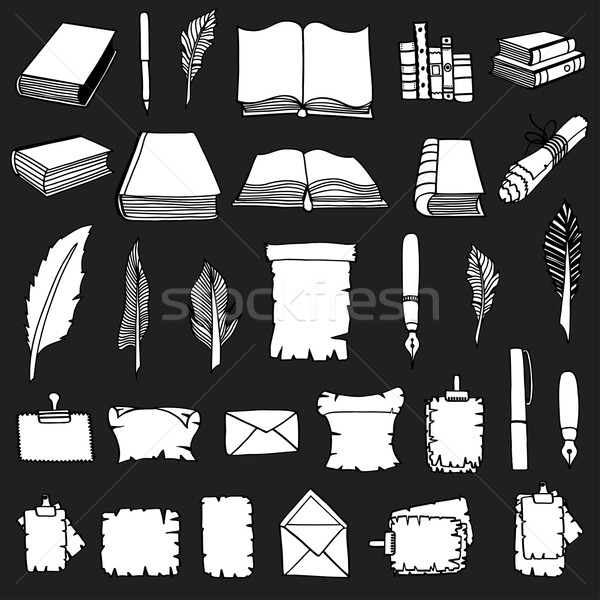 Grande set libri pen in bianco e nero Foto d'archivio © frescomovie
