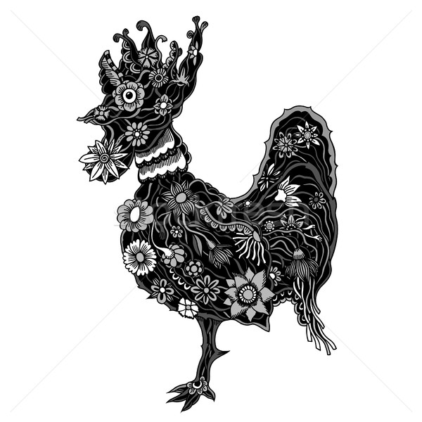 Stock photo: floral ornate rooster