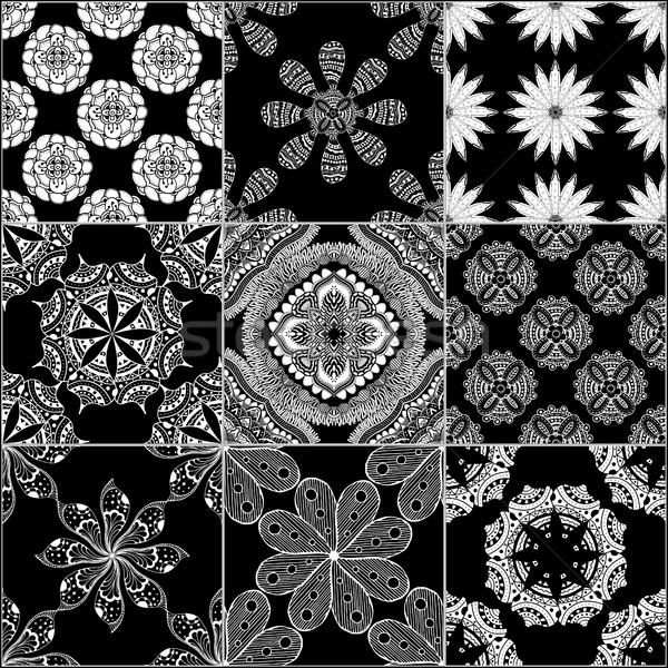 Siyah beyaz geometrik fayans ayarlamak vektör Stok fotoğraf © frescomovie