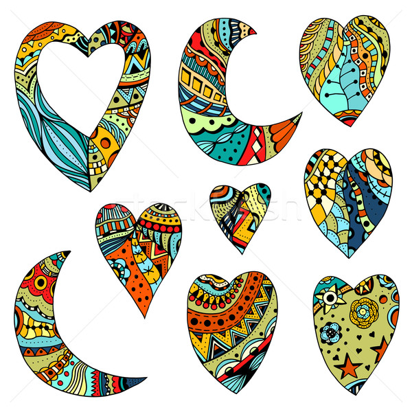 Set Hand drawn colored hearts and crescent Stock photo © frescomovie