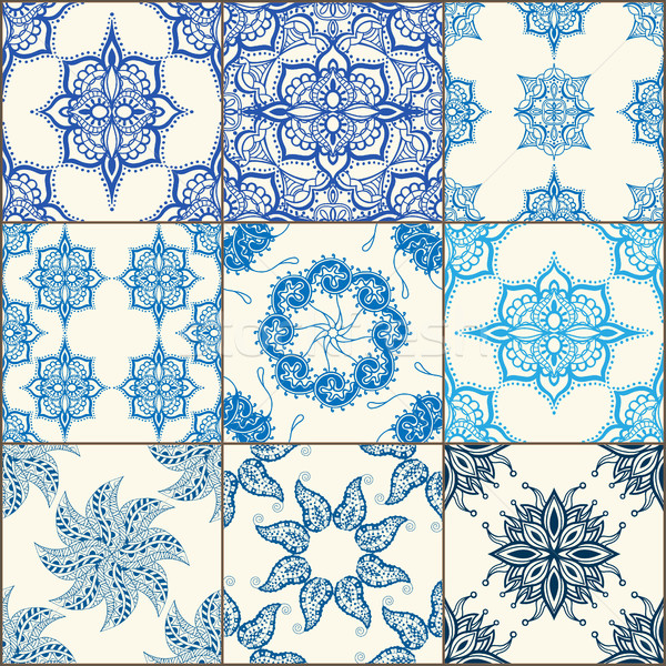 Gresie podea ornament colectie albastru Imagine de stoc © frescomovie