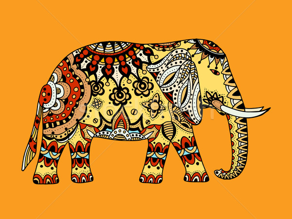 Imagine de stoc: Indian · elefant · vector · culoare · tatuaj