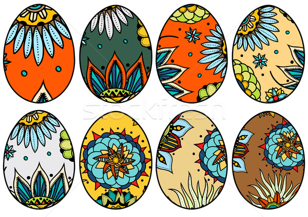 Stock fotó: Kézzel · rajzolt · húsvéti · tojások · szett · felnőtt · terv · elemek
