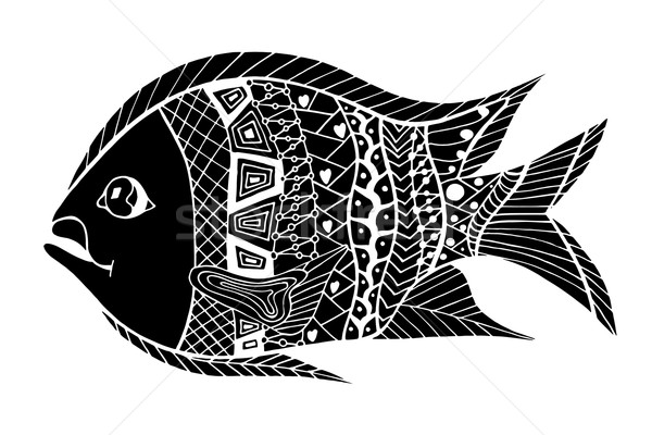 стилизованный рыбы монохромный рисованной болван изолированный Сток-фото © frescomovie