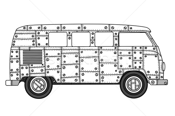 Furgon stílus régi autó mini kézzel rajzolt kép Stock fotó © frescomovie