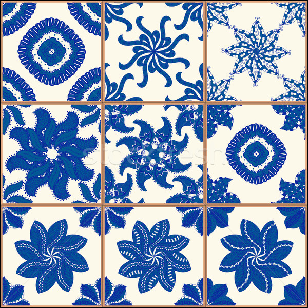 Fliesen Stock Ornament Sammlung blau herrlich Stock foto © frescomovie