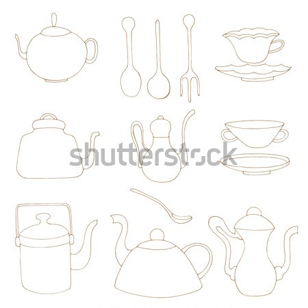 Konyhai felszerelés elegáns főzés firka szett ikonok Stock fotó © frescomovie