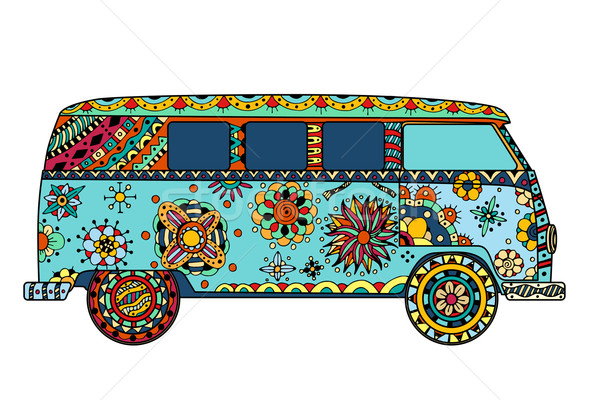 Furgon stílus régi autó mini kézzel rajzolt kép Stock fotó © frescomovie