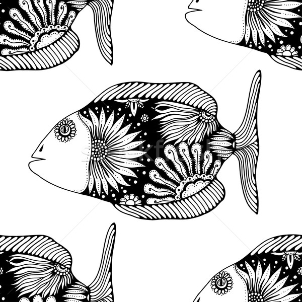 Сток-фото: рыбы · вектора · рисованной · цветочный · Элементы