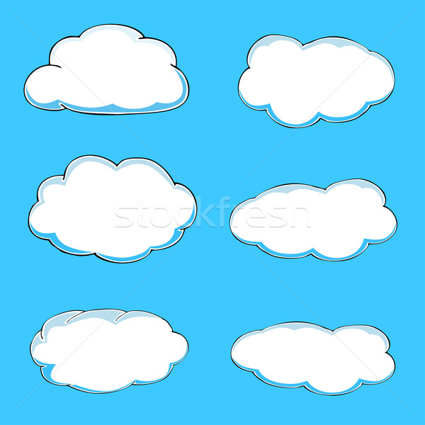 Foto stock: Desenho · animado · nuvens · ilustração · azul · vetor · papel