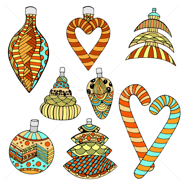 [[stock_photo]]: Noël · jouets · arbre · de · noël · doodle · style